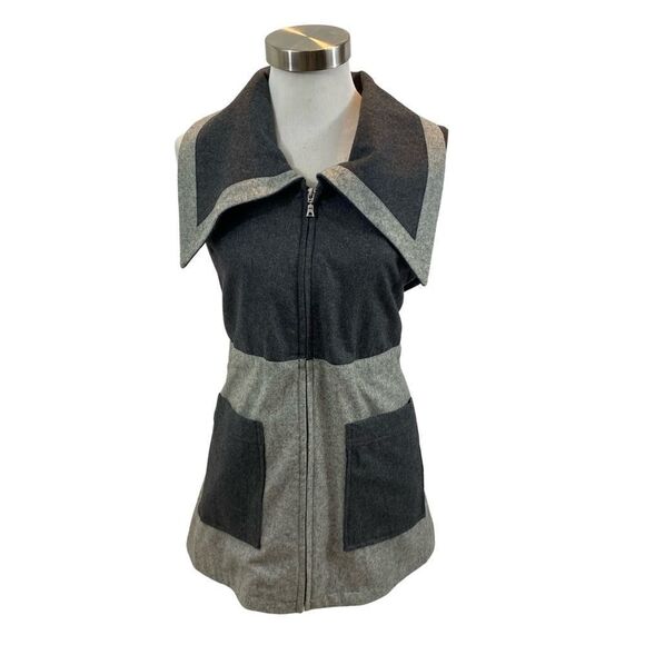 Firmiana Brand Wool‎ Blend Mutlitone Grey Color Block Vest Zipper Size Large - Picture 1 of 10